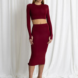 Crop Bordeaux + Gonna Bordeaux